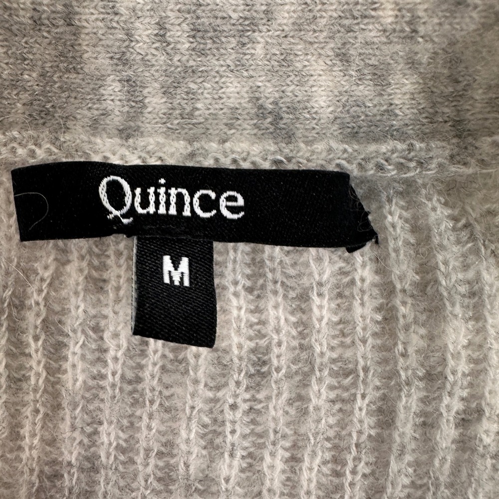 Quince Alpaca Wool V-Neck Cardigan Womens Size M Heather Grey Ribbed Minimalist - Picture 4 of 6